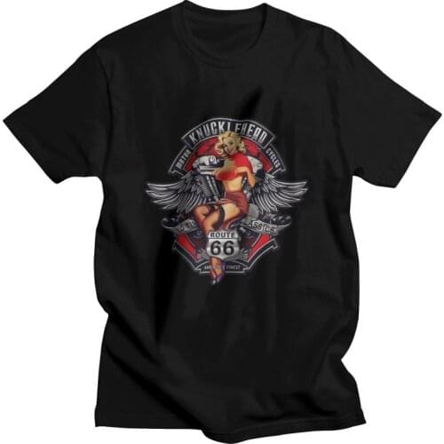 Vintage Route 66 Mother Road T Shirt Mens Cotton Print T-shirts Novelty Tshirt Short Sleeve Biker America Highway Tees Tops