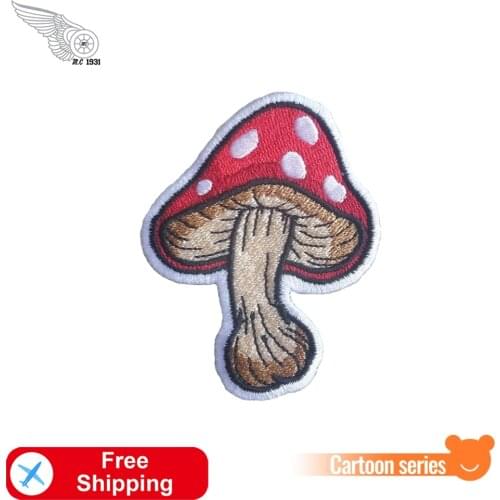 Mushroom Patch Embroidery Cartoon Badges Iron on for Clothes Diy White Twill Fabric Kids Dress T-Shirts Applique
