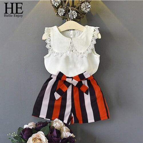 HE Hello Enjoy Fashion Newborn Baby Kid Girl Clothes Summer Floral Top T-shirt Solid Short Pant 2pcs Outfits Set Clothing
