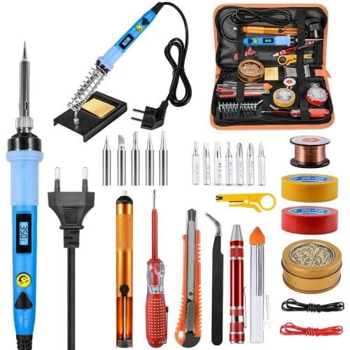 80W Soldering iron kit adjustable temperature 110V 220V LCD welding tools Ceramic heater soldering tips Desoldering Pump solder