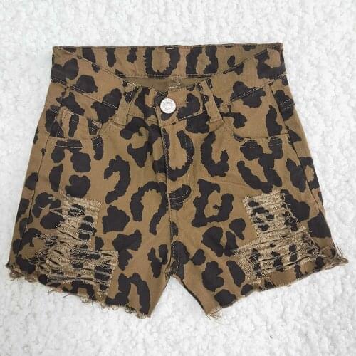 Best Selling Children Summer Fashion Leopard Print Shorts Toddler Girl High Quality Denim Shorts With Button