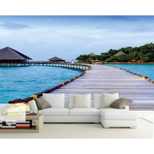 Bacal Custom 3D Photo Wallpaper Beach Sea View Wooden bridge Scenery Wall Painting Living Room TV Background 5d Mural Wall Paper