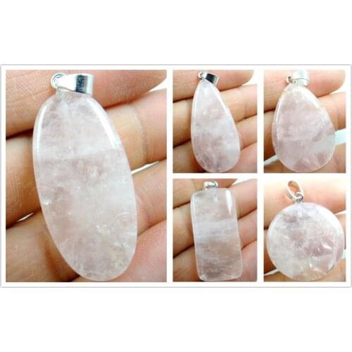 Natural Quartz crystal stone round rectangle Drop shaped natural Gem stone for DIY Necklace Pendant Jewelry Making 1Pcs