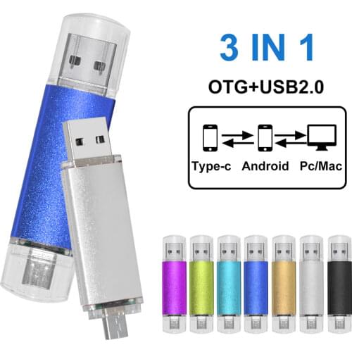 New OTG Usb Metal Flash Drive 64GB Real Capacity Pen Drive 32GB 16GB Memoria Usb 8GB 4GB Usb 2.0 with Type C adapter custom Logo