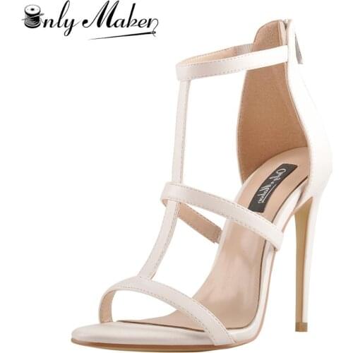Onlymaker 2020 Womens Gladiator High Heels Sandals Open Toe Cut Out Concise Summer Stilettos Black White Big Size US5-15