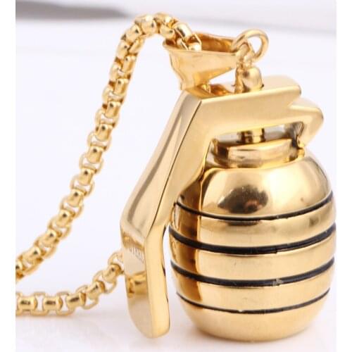 Gold Color Titanium Stainless Steel Sports Hand Grenades Bombs Pendant Necklaces for Women Men Jewelry