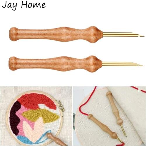 Wooden Handle Punch Needle Cross Stitch Knitting Embroidery Pens Sewing Embroidery Needle Weaving Tools for Thread and Yarn
