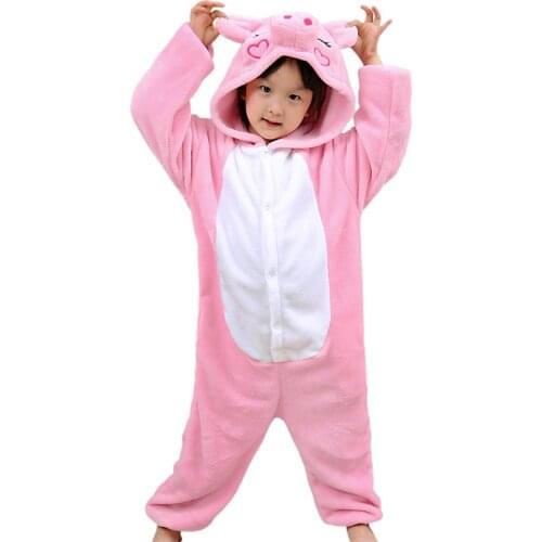 2020 New Kids Christmas Cosplay Animal Unisex Pajamas Children Flannel Pig 1-piece Pajamas