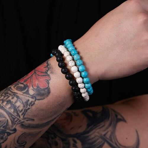 QiLuxy Fashion Natural Stone Beads Bracelets for Women Men Turquoises Volcanic Stone Beads Sea Turtle Charm Bracelets Jewelry