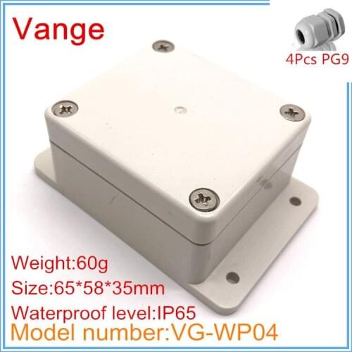 Promotional packages injection making IP65 waterproof ABS plastic project box with 4pcs PG9 waterproof connector 65*58*35mm