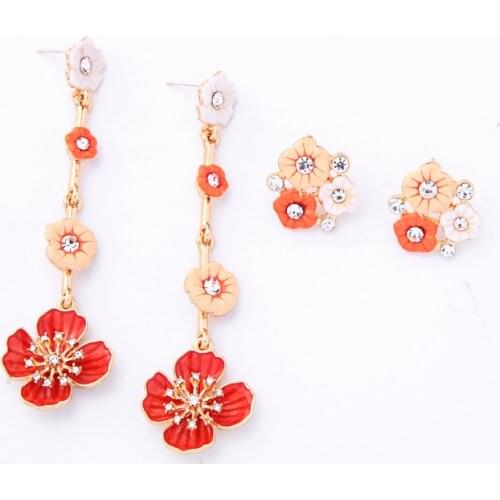 Kissme Elegant Multicolored Enamel Flower Crystal Stamen Stud Earrings For Women Gifts Gold Color New Fashion Jewelry Wholesale
