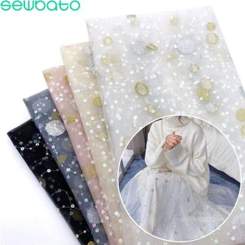 SEWBATO 1M Sequined Mesh Fabric 5 Color Choose Gauze Dot Wedding Decoration Glitter Sequins Photo Props DIY Clothing Accessories