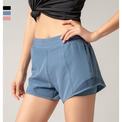 2020 New Network Yarn Patchwork Yoga Shorts Summer Running Shorts Women Quick Dry Gym Loose Wide Leg Shorts With Zipper Pocket