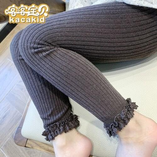 Kacakid Official Spring Autumn Kid Pants Lovely Cute Sweet Girls Pants Cotton Skinny Soft Warm Lace Children Solid Pants Ka1323
