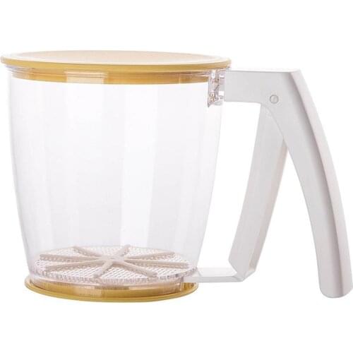 Cup Shape Flour Sifter With Plastic Press Handle & Lid Hand-Pressed Separation Powder Sieve Tool Kitchen Strainer Filter Baking