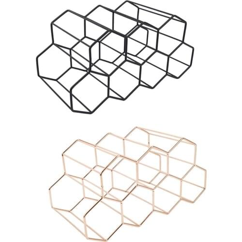 Modern Metal Honeycomb Wine Rack Red Wine Bottle Storage 7Bottle Tabletop Wine Storage Holder Space Saver Countertop Stand Rack