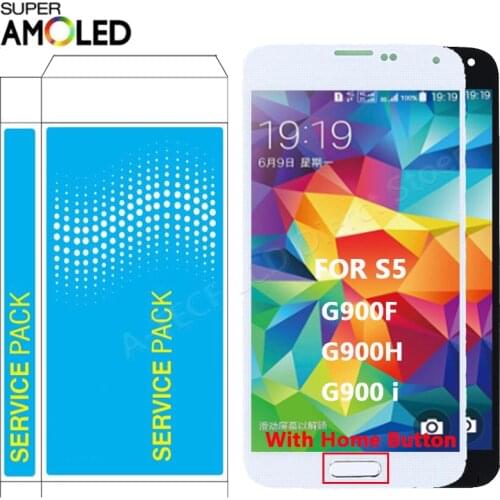 SUPER AMOLED G900F For Samsung Galaxy S5 i9600 G900A LCD Display Touch Screen With Home Button For Samsung S5 LCD Reair parts