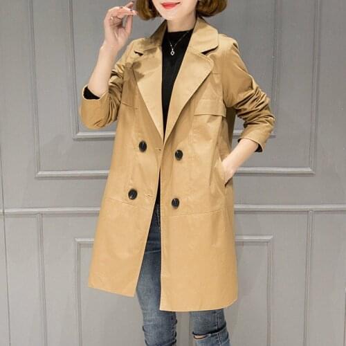 Spring Plus size 4XL Cotton Womens Trench Coat Loose Double-breasted Female Outwear Khaki Autumn Casual Long Windbreaker Lining