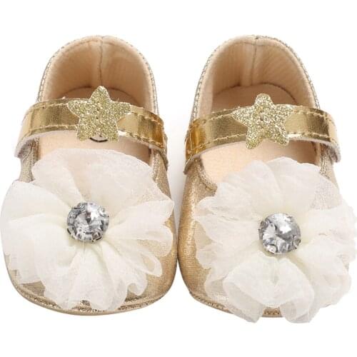 0-12 Months Baby Girl Princess Dress Shoes Shiny Non-Slip Soft Sole Mary Jane Flats With Big Bow/Flower Soft Comfortable