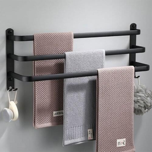 Towel Rack Bathroom Kitchen Wall Mounted Towels Hanger Space Aluminum Black Towel Holder Storage Shelves Bathroom Accessories