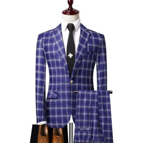 Spring 2020 New mens plaid Blazer Business Casual suit banquet performance dress suits Men two-piece suit male Singer Costumes