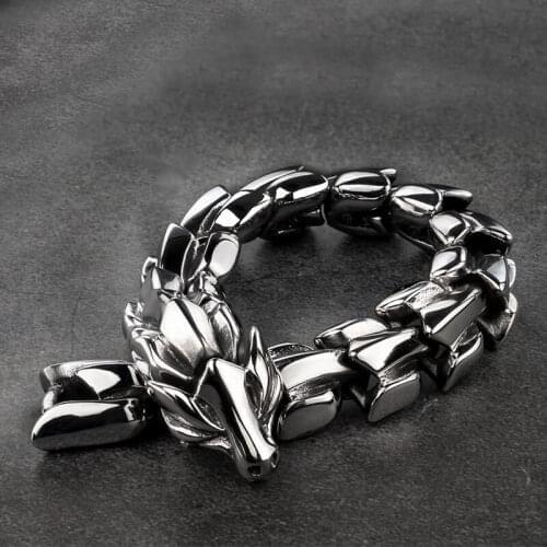 High quality Dragon Black vintage punk bracelet for men stainless steel fashion Jewelry hippop street culture mygrillz