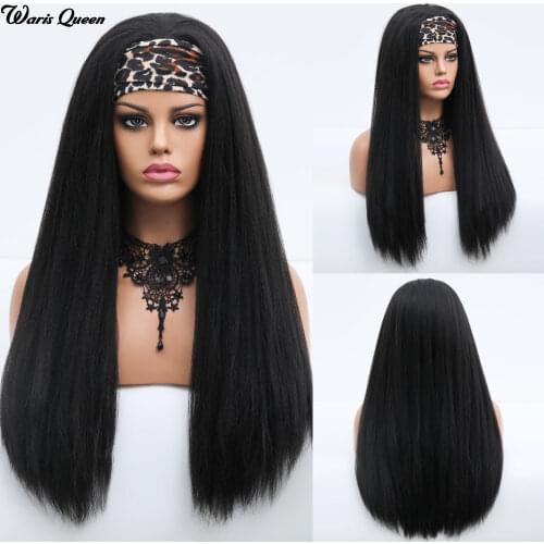 Womens Black Kinky Straight Leopard Headband Synthetic For Black Women Natural Heat Resistant Fake Hair Glueless Wigs