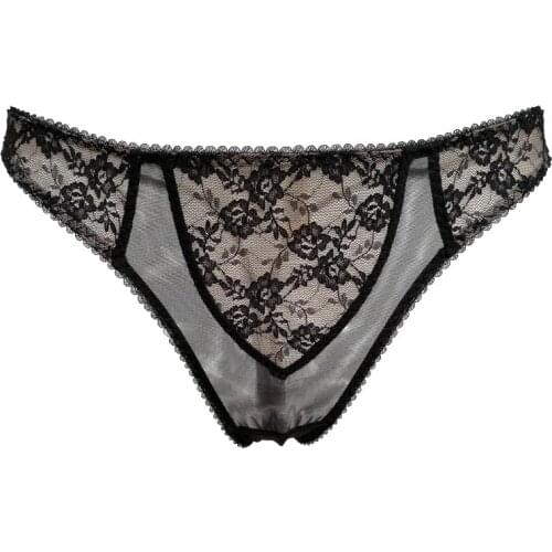 Womens Black Skin Color Lace Gauze Cutout High-end Sexy Thong, Underwear Panties Lingeries Gift BR011