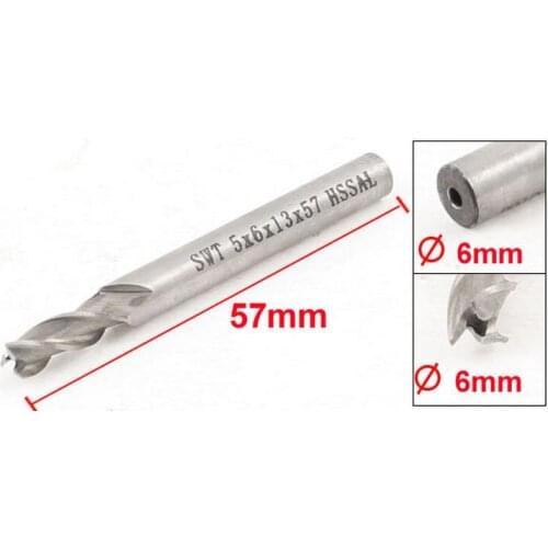 Helical Groove 3 Flute 6mm Cutting Dia HSS Cutter End Mill 57mm Length 10 Pcs