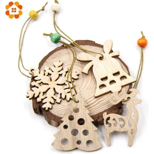 12PCS DIY Christmas Snowflakes&Deer&Tree Wooden Pendants Ornaments For Christmas Party Xmas Tree Ornaments Decoration Kids Gifts