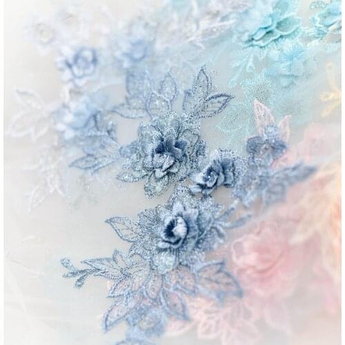 2Pieces 15Colors 3D Lace Flower Decals Handmade Diy Wedding Dress Accessories Embroidered Appliques