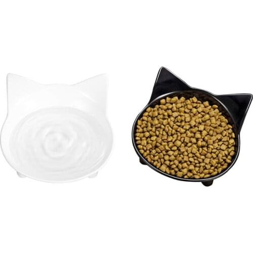 2pcs/lot black and white Cat Food Bowls Set Shallow Cat Eating Drinking Bowl Whisker Fatigue Stress Relief Non-Slip Cat