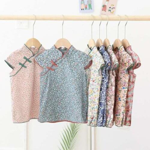 2020 summer retro floral childrens cheongsam dress Chinese style Hanfu girl dress new WT28