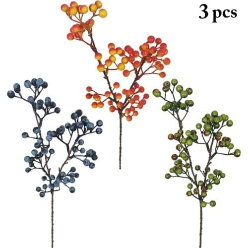 3 Branches Artificial Plants Set Lifelike Faux Berry Twig Stem Decorative For Wedding Party Artificial Fake Plant Decor Supplies