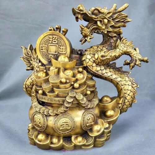 37CM LARGE # HOME Shop hall TOP decoration ART FENG SHUI Business Good luck bring in wealth Drawing Money royal dragon Statue