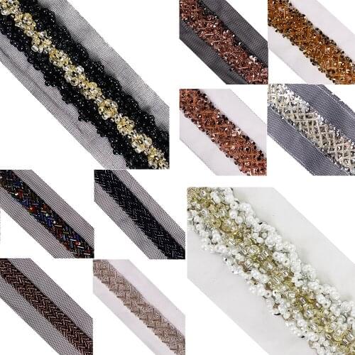 5y Beaded LaceNet Ribbon Trim Braided Beading Lace Applique Trimming for Wedding Dress Lady Clothes DIY Sewing Supplies T2736