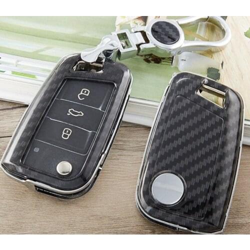 ABS carbon Car Key Case Cover For VW POLO Bora Beetle Tiguan Passat CC Golf For Seat Leon Altea Ibiza For SKODA Fabia Octavia
