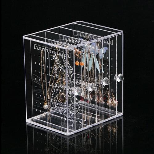 Acrylic Pendant Necklace Earring Storage Jewelry Organizer Box Bracelet Rack Display Stand Holder Jewerly Box 4 Doors