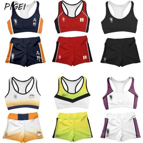 Anime Haikyuu!! Karasuno High School Uniforms Women Shoyo Hinata Tobio Kageyama Cosplay Swimsuit T-shirt Shorts Sportswear Girls