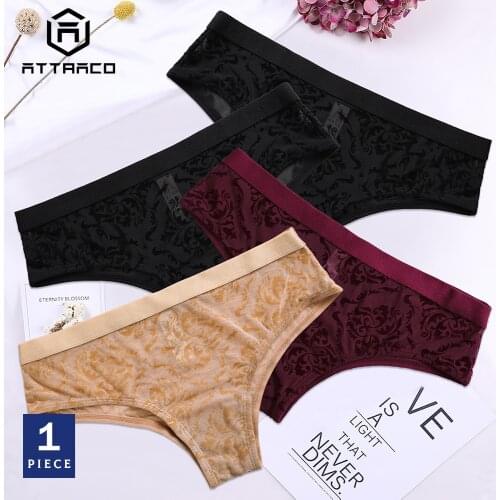 ATTRACO Underwear Panties Briefs 1 PCS Womens Lace String Tanga Soft Sexy Colorful Hollow-out