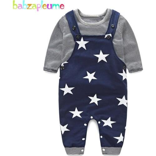Babzapleume Spring Autumn Baby Boys Girls Clothes Sets Cotton Casual Stripe T-shirt+Overalls Newborn Clothing Unisex 2PCS BC1414