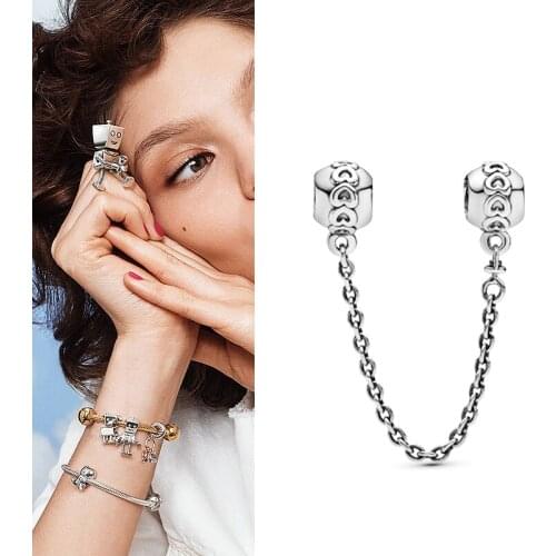 Original 925 Sterling Silver Silvery Heart Chain Safety Chain Fit Pandora Women Bracelet & Necklace Diy Jewelry