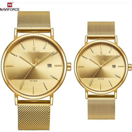 NAVIFORCE Lover Watches For Male And Famale Luxury Waterproof Date Display Alarm Stainless Steel Fashion Sport Wristwatch Couple