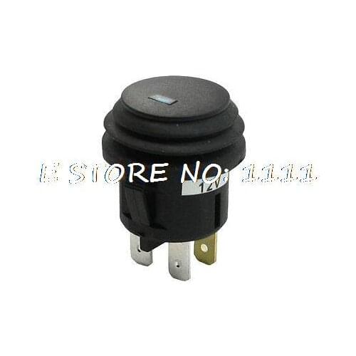 DC 12V 20A Blue Indicating Light Folded Rubber Surrounded Car Button Switch OFF-ON