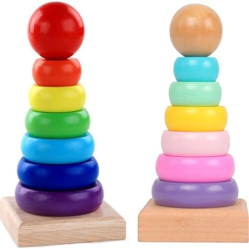 Wooden Rainbow Stacker Ring Tower Stacking Pillar Block Stapelring Wood Building Blocks for Kids Montessori Educational Toys
