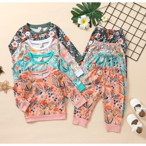 6M-4Y Kid Baby Girls Clothes Set Floral Print Long Sleeve O-neck Pullover + Long Pants Spring Autumn 2Pcs Casual Outfit Homewear