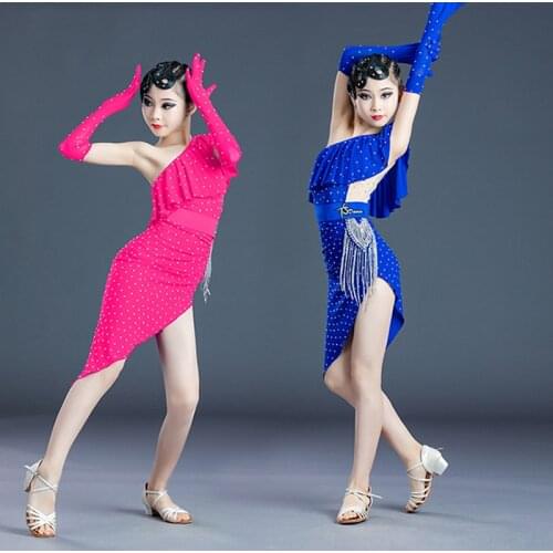 New Latin Dance competition Clothing Children Latin Dance Dress Gloves Diamond-Studded Performance Clothing For Girls DN9712