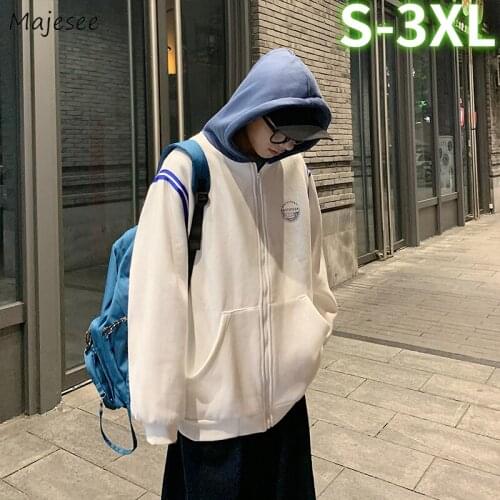 Men Hoodies Plus Size 3XL Couples Preppy Hooded Zipper Sweatshirts Ins All-match Handsome Loose Outwear Patchwork Hoodie Leisure