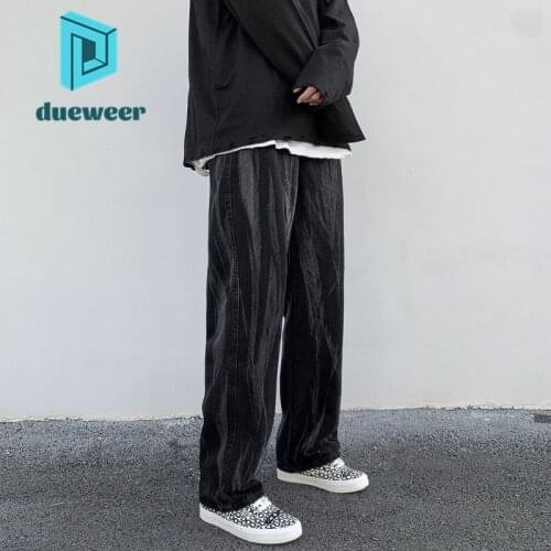 DUEWEER Mens Wide Leg Jeans Tie Dye Baggy Plus Size Jeans Casual Hip Hop Trousers Streetwear Men Black Straight Denim Pants