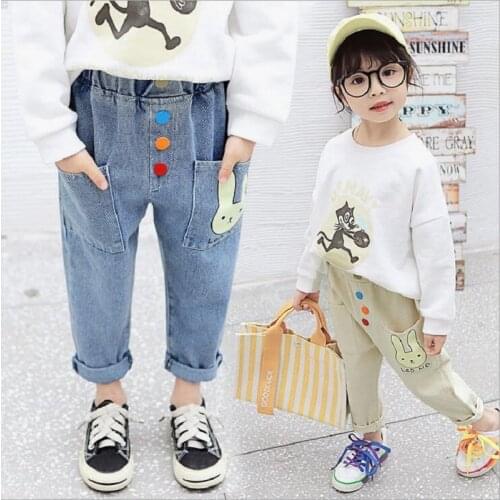 2-7Years Kids Long Denim Pants Baby Jeans For Girls Spring Autumn Cartoon Jeans Baby Girl Casual Style Toddler Children Trousers